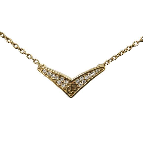 Christian Dior CD Rhinestone Necklace Pendant GP Gold Luxury - Picture 1 of 5
